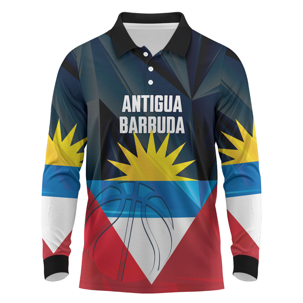 Antigua and Barbuda Basketball Custom Long Sleeve Polo Shirt Flag Sporty Style