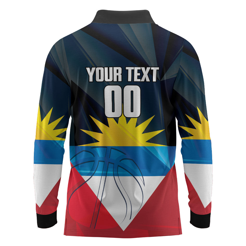 Antigua and Barbuda Basketball Custom Long Sleeve Polo Shirt Flag Sporty Style