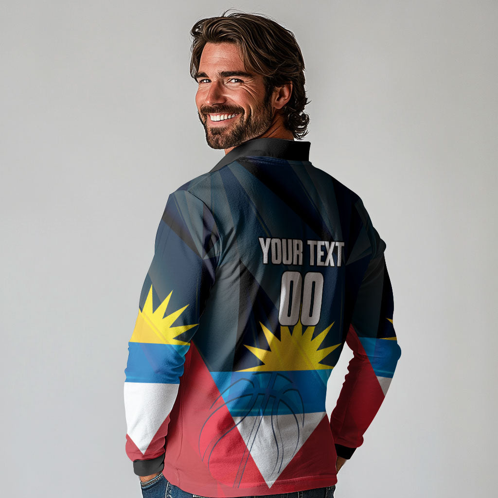 Antigua and Barbuda Basketball Custom Long Sleeve Polo Shirt Flag Sporty Style