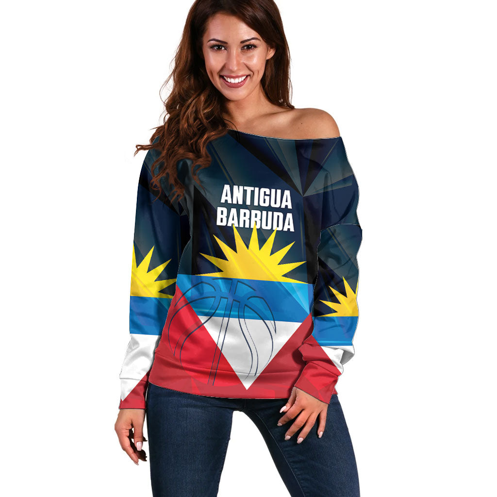 Antigua and Barbuda Basketball Custom Off Shoulder Sweater Flag Sporty Style