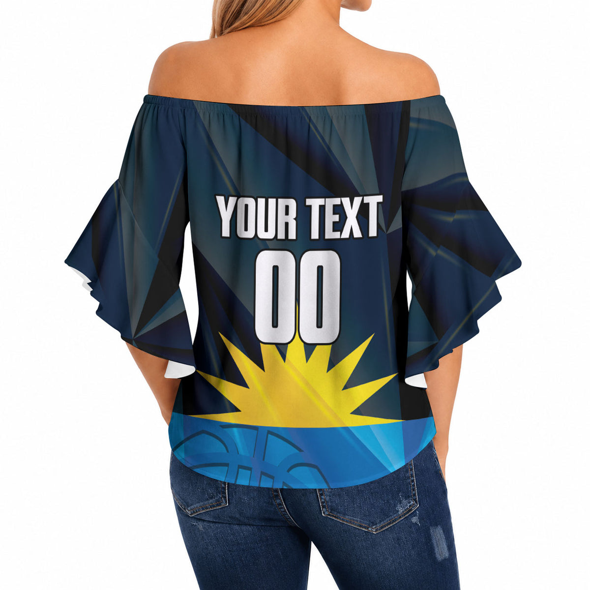 Antigua and Barbuda Basketball Custom Off Shoulder Wrap Waist Top Flag Sporty Style
