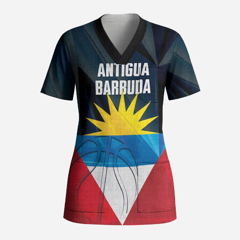 Antigua and Barbuda Basketball Custom Scrub Top Flag Sporty Style