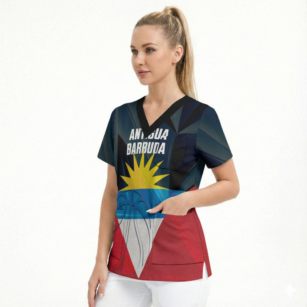 Antigua and Barbuda Basketball Custom Scrub Top Flag Sporty Style