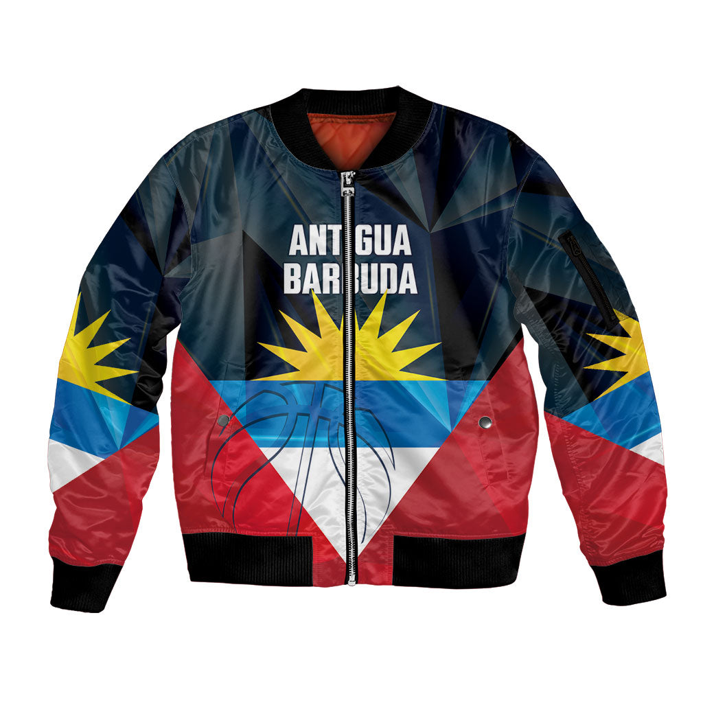 Antigua and Barbuda Basketball Custom Sleeve Zip Bomber Jacket Flag Sporty Style