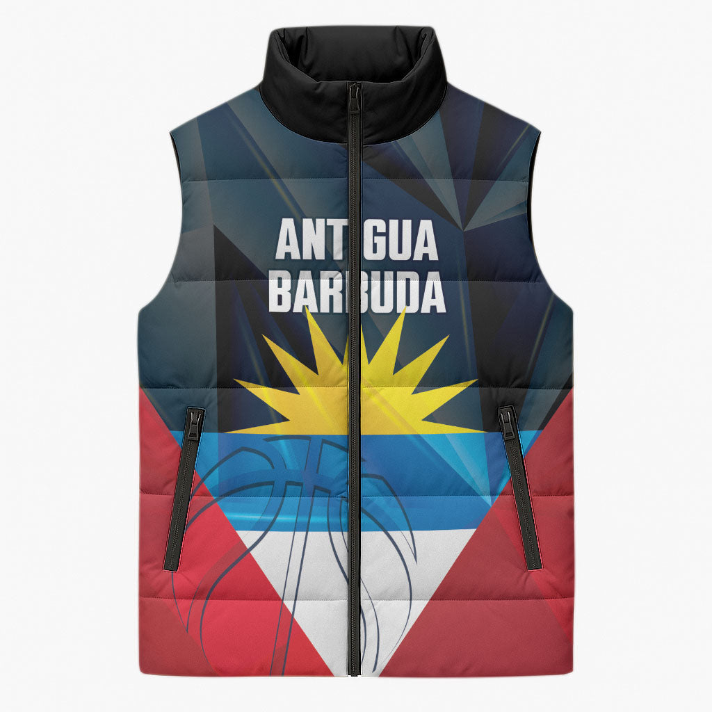 Antigua and Barbuda Basketball Custom Sleeveless Puffer Jacket Flag Sporty Style