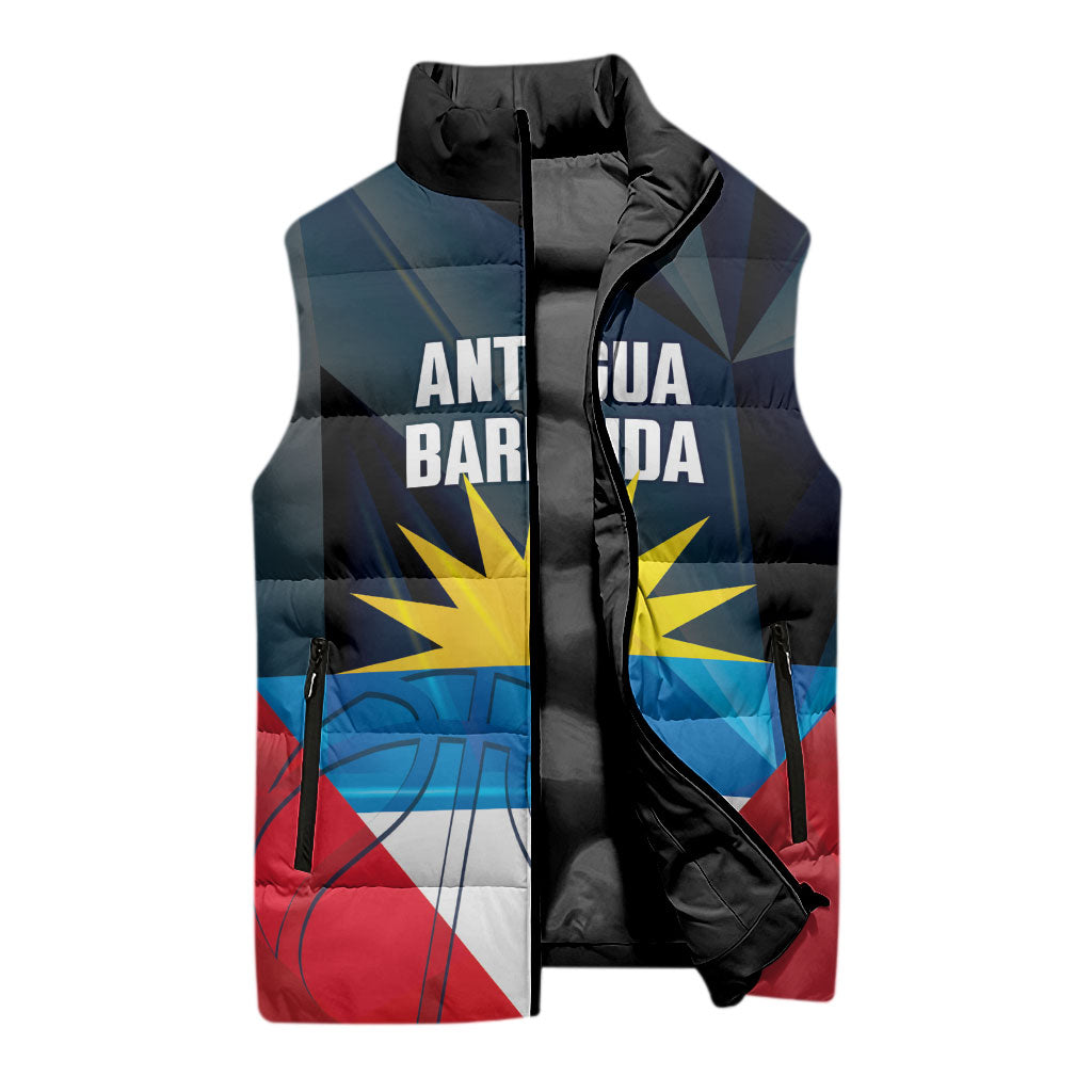 Antigua and Barbuda Basketball Custom Sleeveless Puffer Jacket Flag Sporty Style