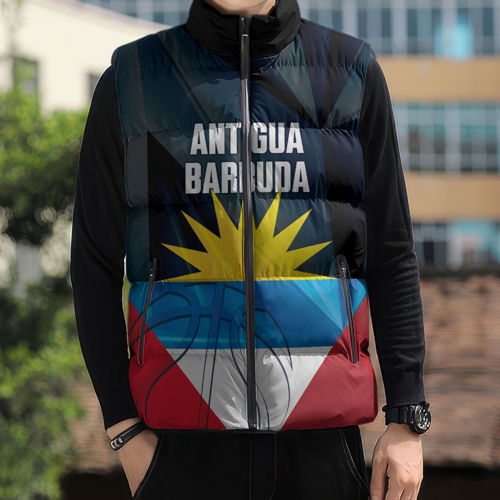 Antigua and Barbuda Basketball Custom Sleeveless Puffer Jacket Flag Sporty Style
