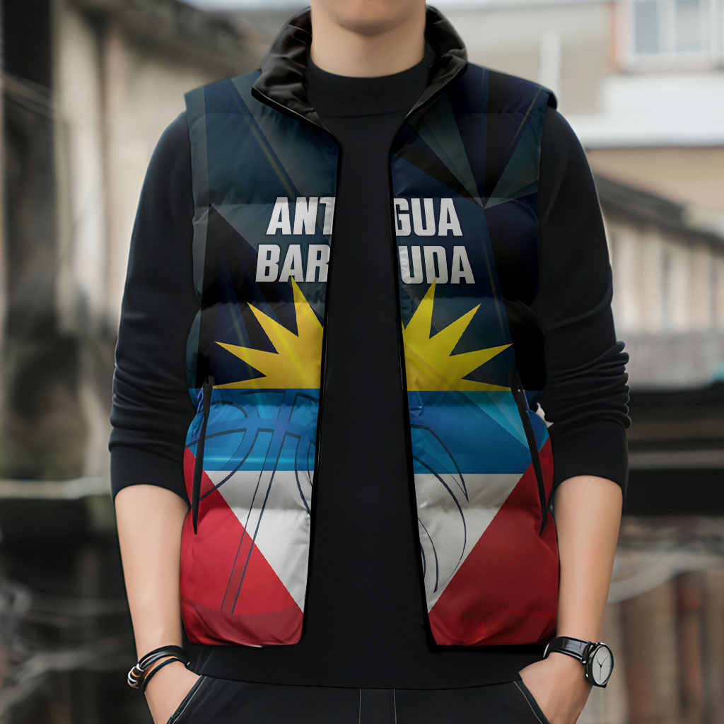 Antigua and Barbuda Basketball Custom Sleeveless Puffer Jacket Flag Sporty Style