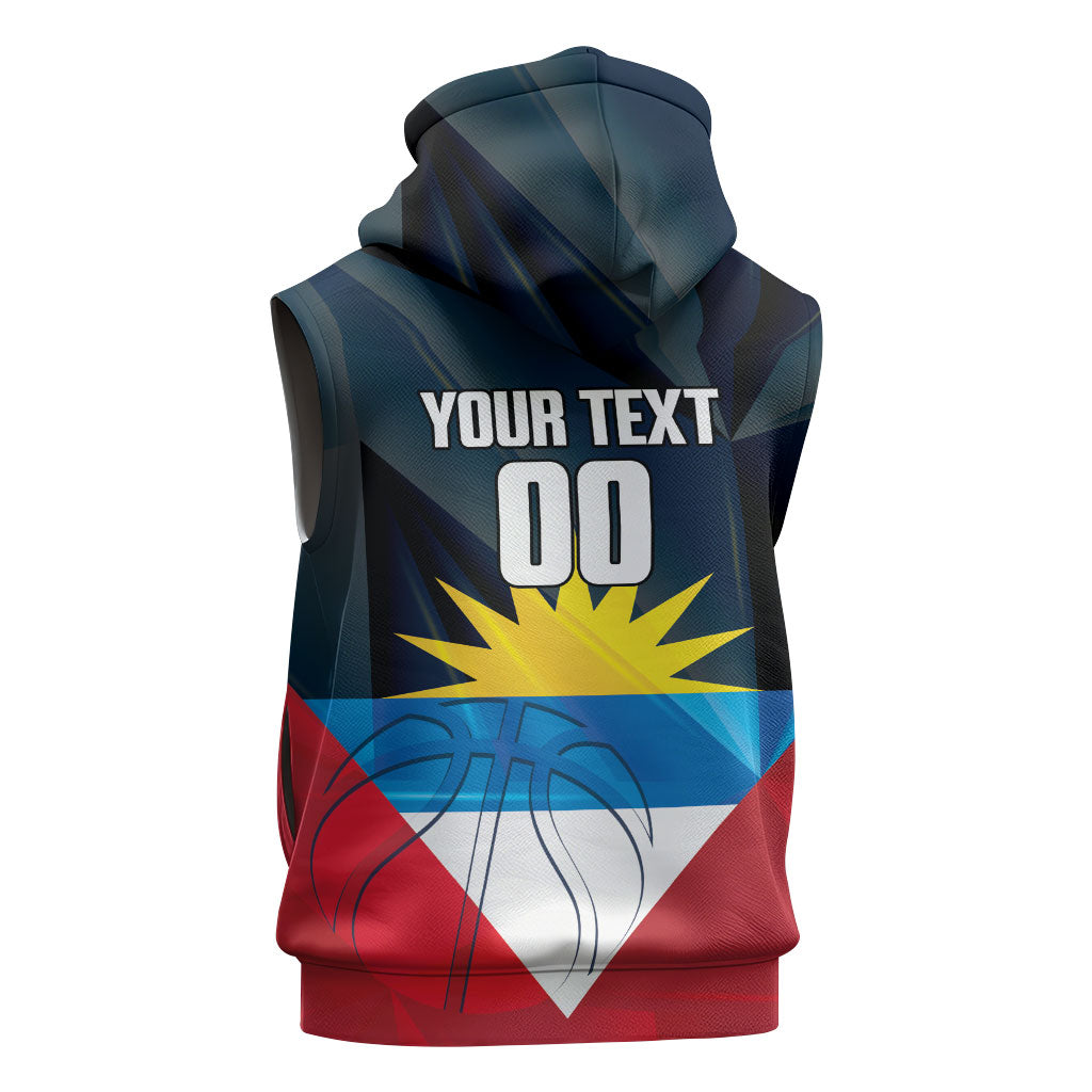 Antigua and Barbuda Basketball Custom Sleeveless Zip Hoodie Flag Sporty Style