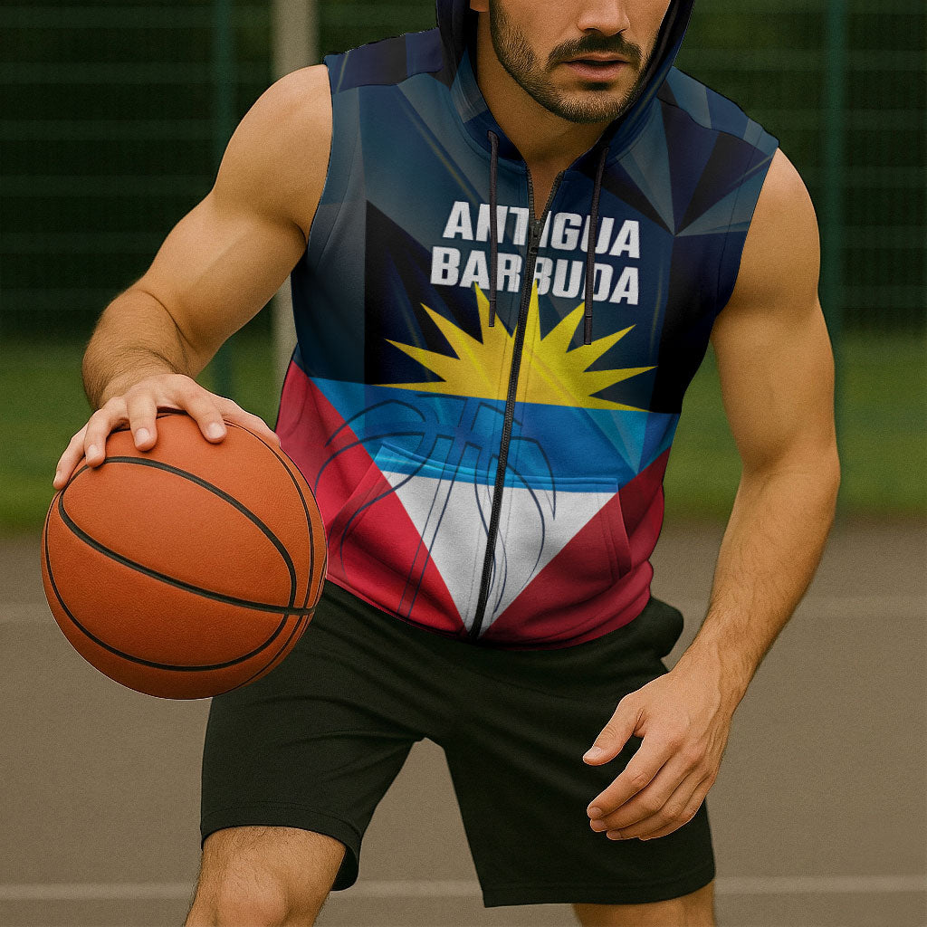 Antigua and Barbuda Basketball Custom Sleeveless Zip Hoodie Flag Sporty Style