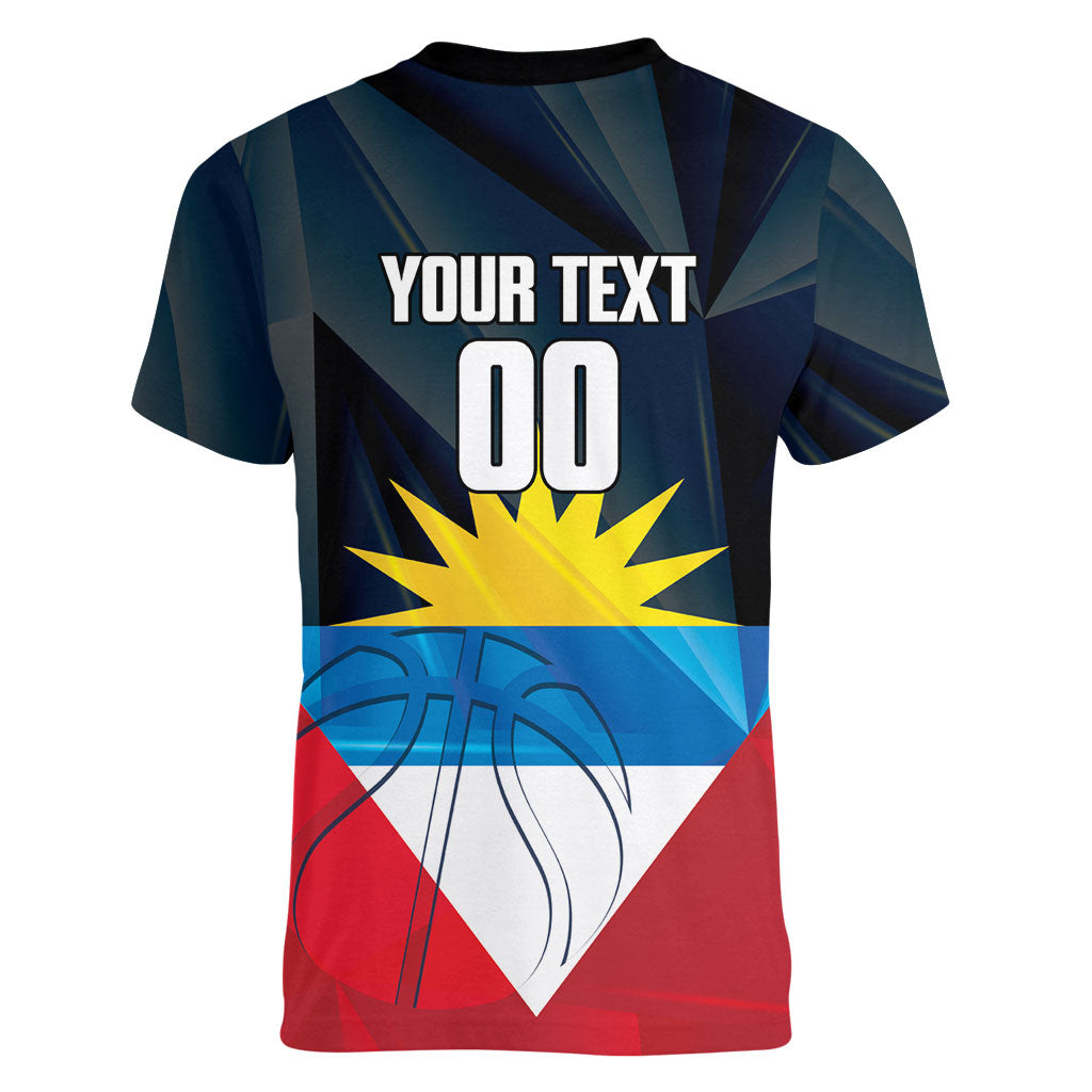 Antigua and Barbuda Basketball Custom Women V-Neck T-Shirt Flag Sporty Style