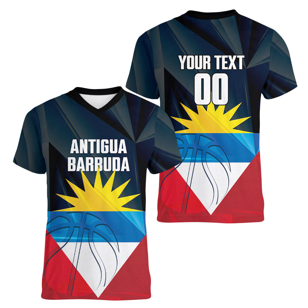 Antigua and Barbuda Basketball Custom Women V-Neck T-Shirt Flag Sporty Style