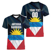 Antigua and Barbuda Basketball Custom Women V-Neck T-Shirt Flag Sporty Style