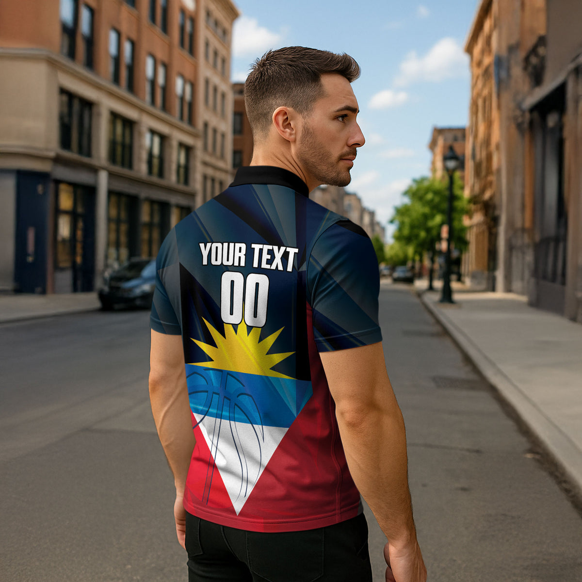 Antigua and Barbuda Basketball Custom Zipper Polo Shirt Flag Sporty Style