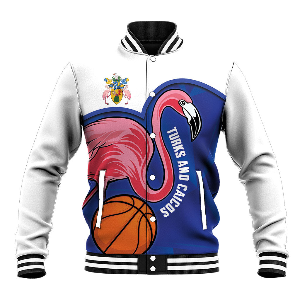 Turks and Caicos Islands Basketball Personalized Baseball Jacket Flamingo Mascot Style
