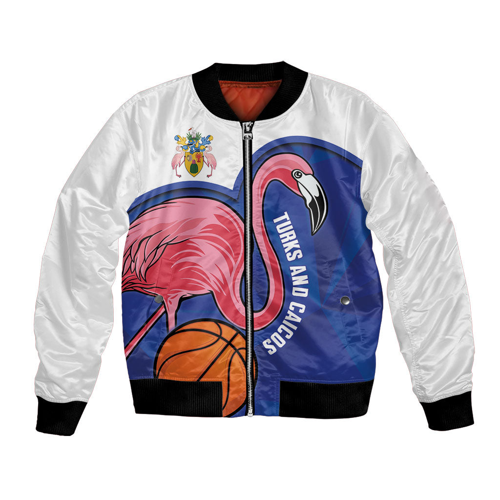 Turks and Caicos Islands Basketball Personalized Bomber Jacket Flamingo Mascot Style