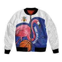 Turks and Caicos Islands Basketball Personalized Bomber Jacket Flamingo Mascot Style