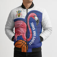Turks and Caicos Islands Basketball Personalized Bomber Puffer Jacket Flamingo Mascot Style