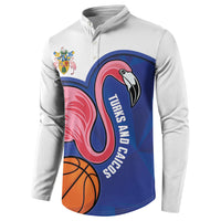 Turks and Caicos Islands Basketball Personalized Button Sweatshirt Flamingo Mascot Style