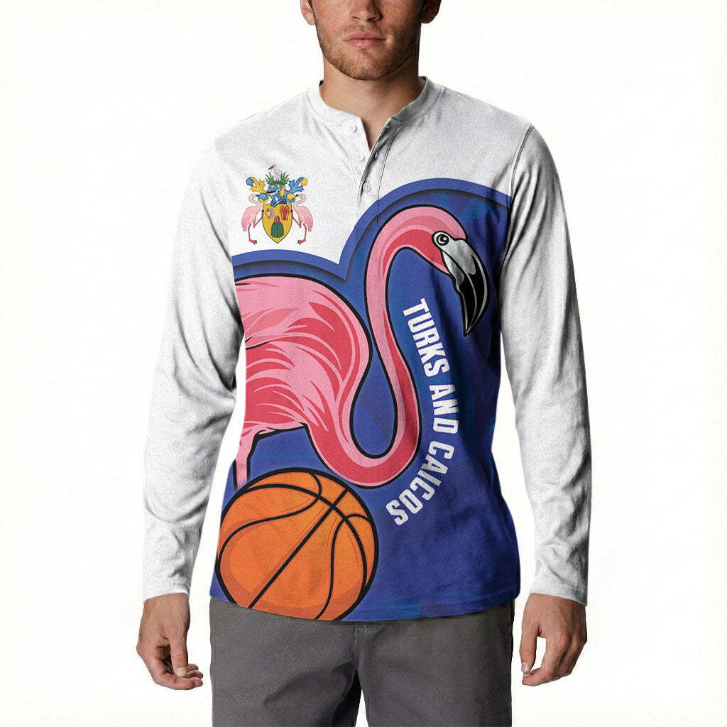Turks and Caicos Islands Basketball Personalized Button Sweatshirt Flamingo Mascot Style