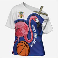 Turks and Caicos Islands Basketball Personalized Cross Shoulder Shirt Flamingo Mascot Style