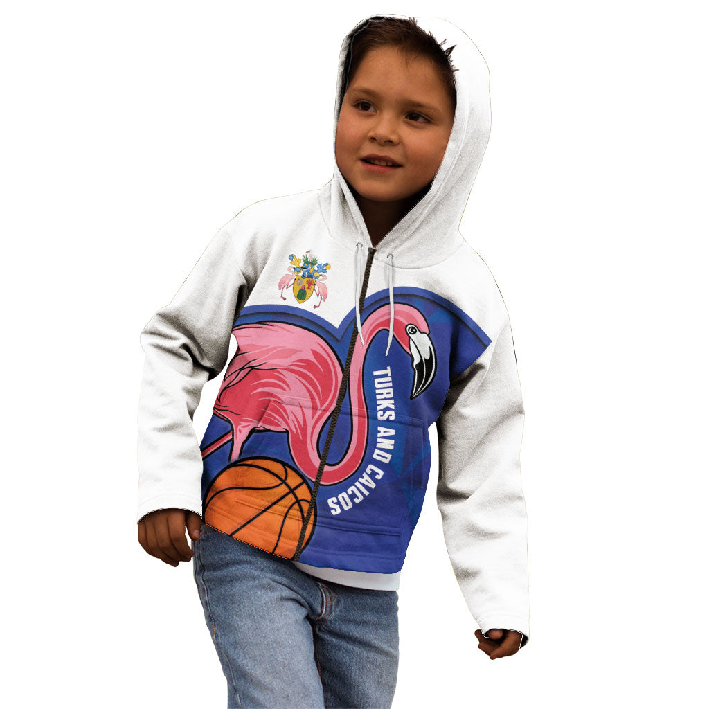Turks and Caicos Islands Basketball Personalized Kid Hoodie Flamingo Mascot Style