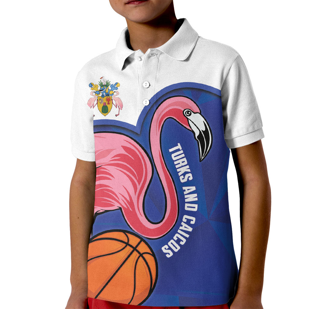 Turks and Caicos Islands Basketball Personalized Kid Polo Shirt Flamingo Mascot Style