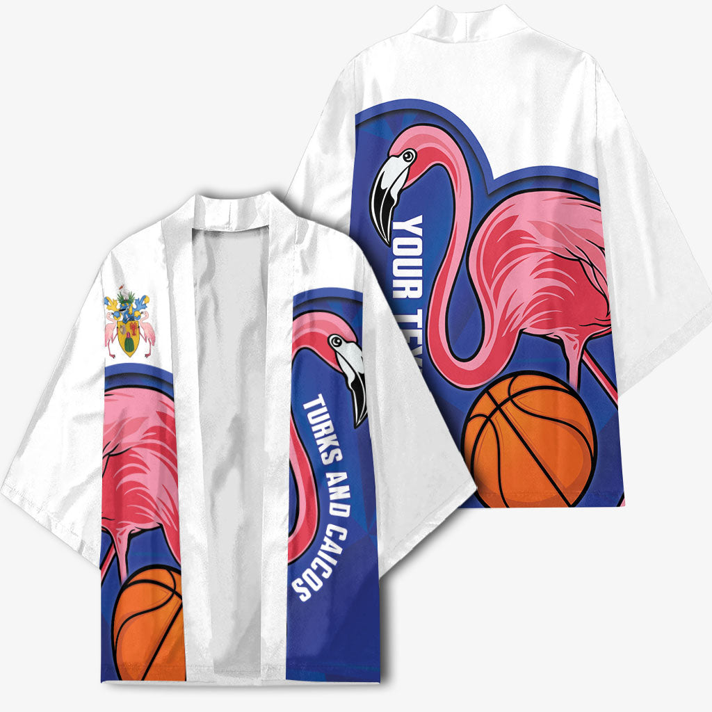 Turks and Caicos Islands Basketball Personalized Kimono Flamingo Mascot Style