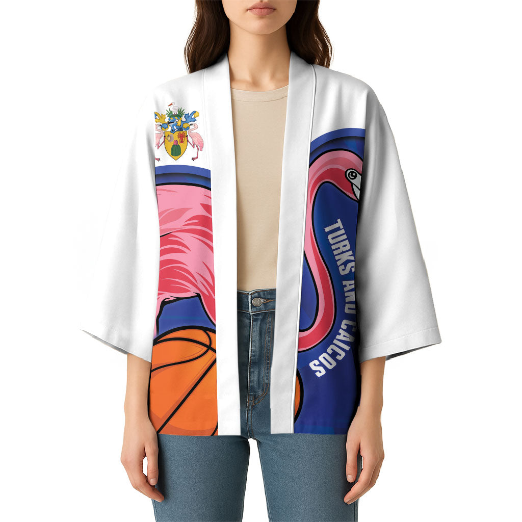 Turks and Caicos Islands Basketball Personalized Kimono Flamingo Mascot Style