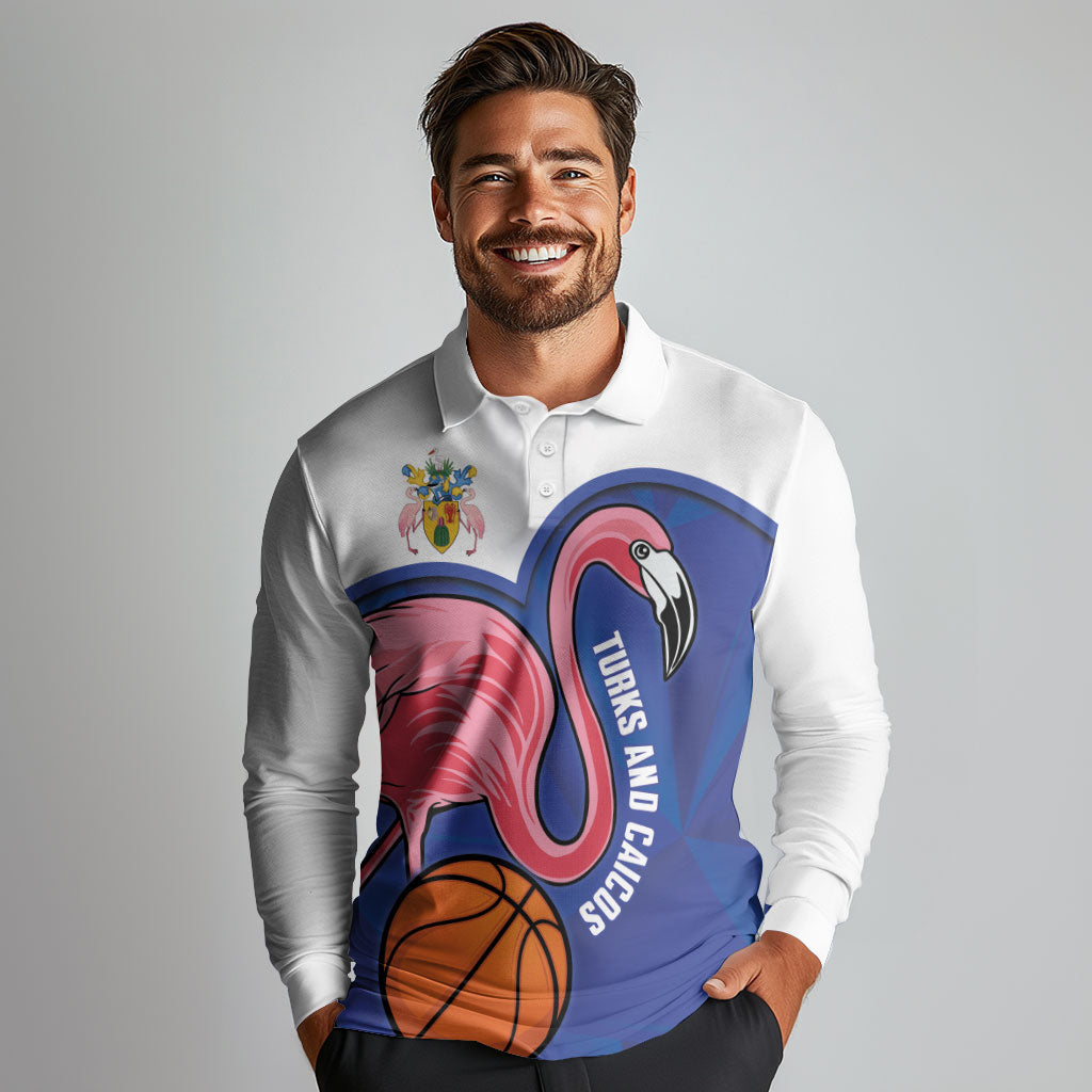 Turks and Caicos Islands Basketball Personalized Long Sleeve Polo Shirt Flamingo Mascot Style