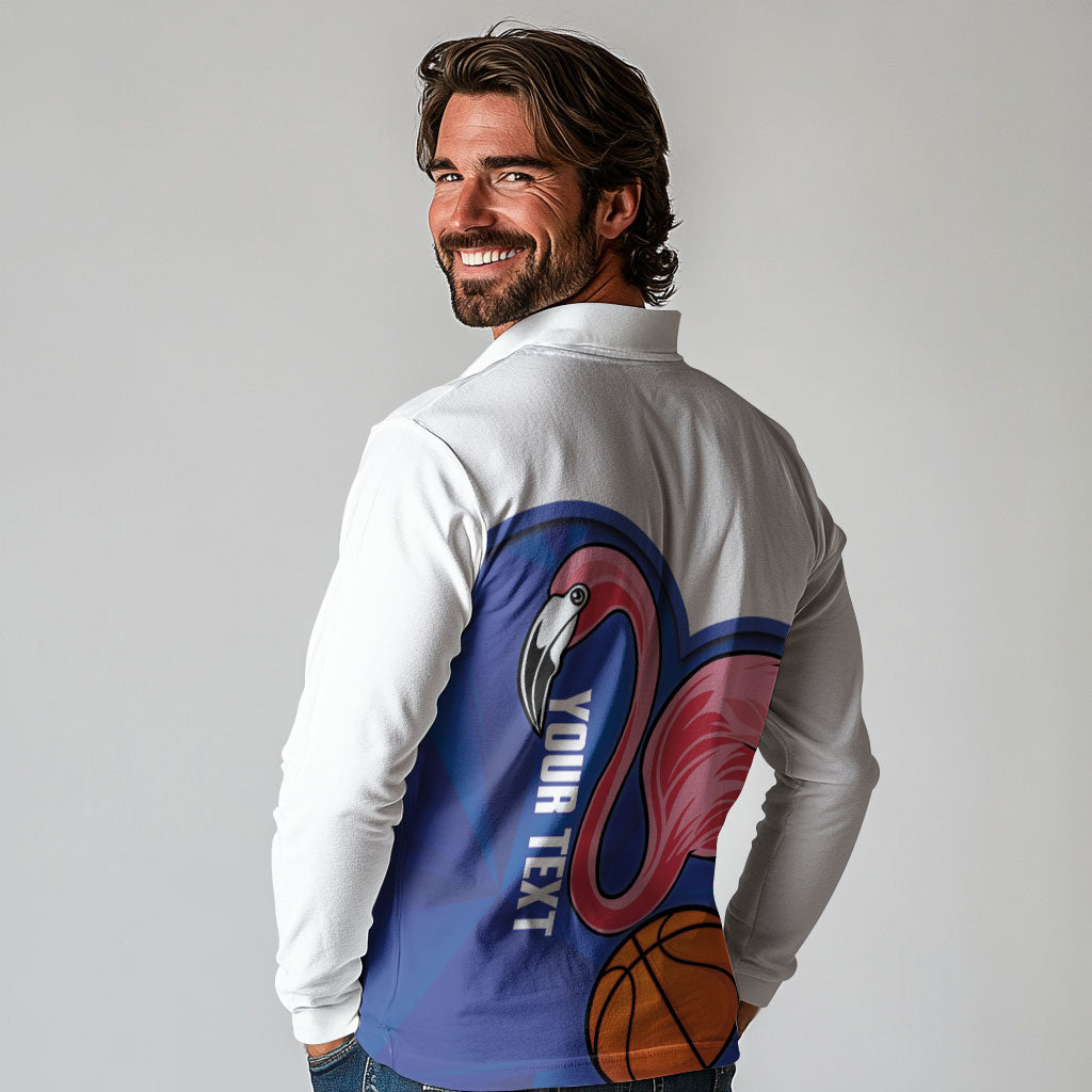 Turks and Caicos Islands Basketball Personalized Long Sleeve Polo Shirt Flamingo Mascot Style