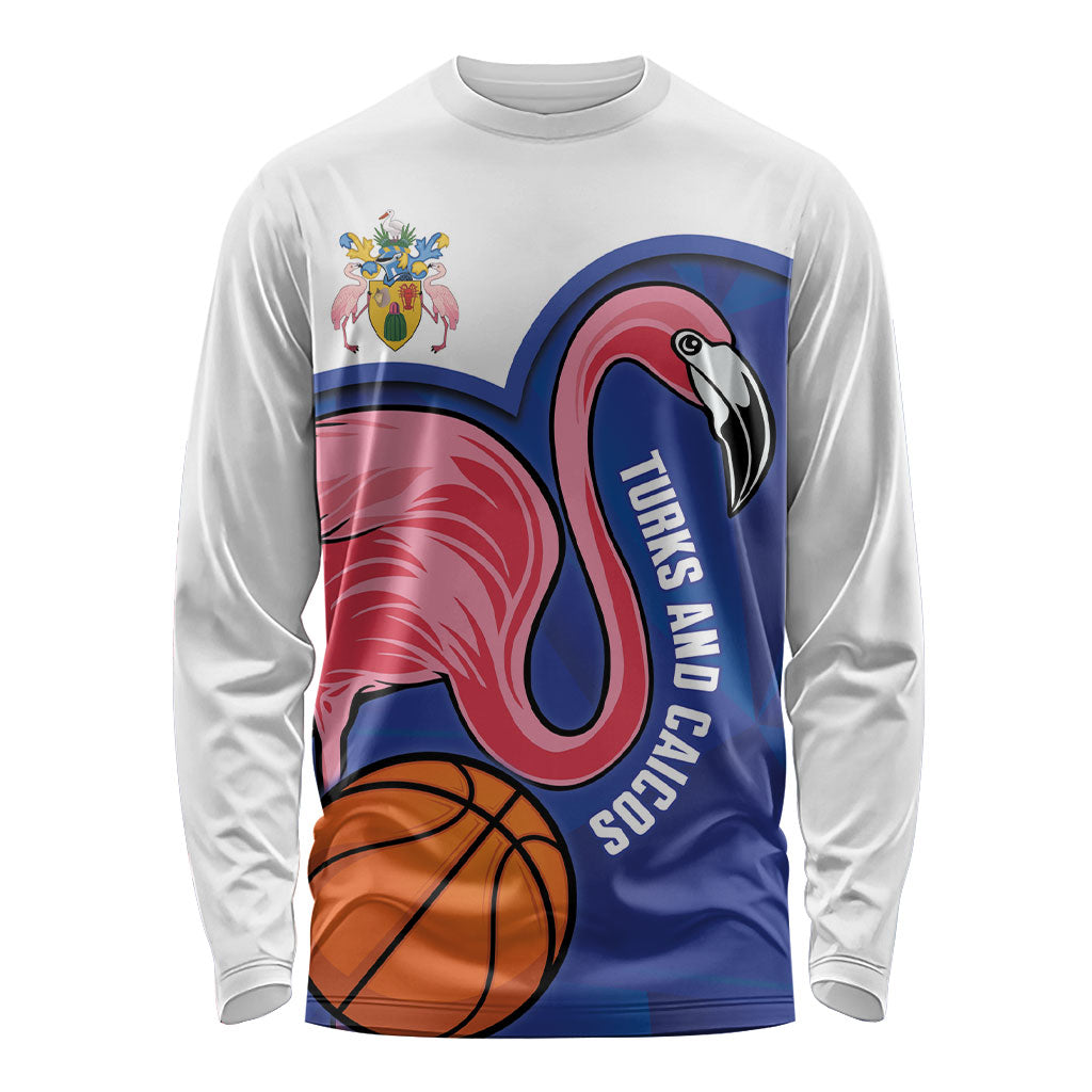 Turks and Caicos Islands Basketball Personalized Long Sleeve Shirt Flamingo Mascot Style