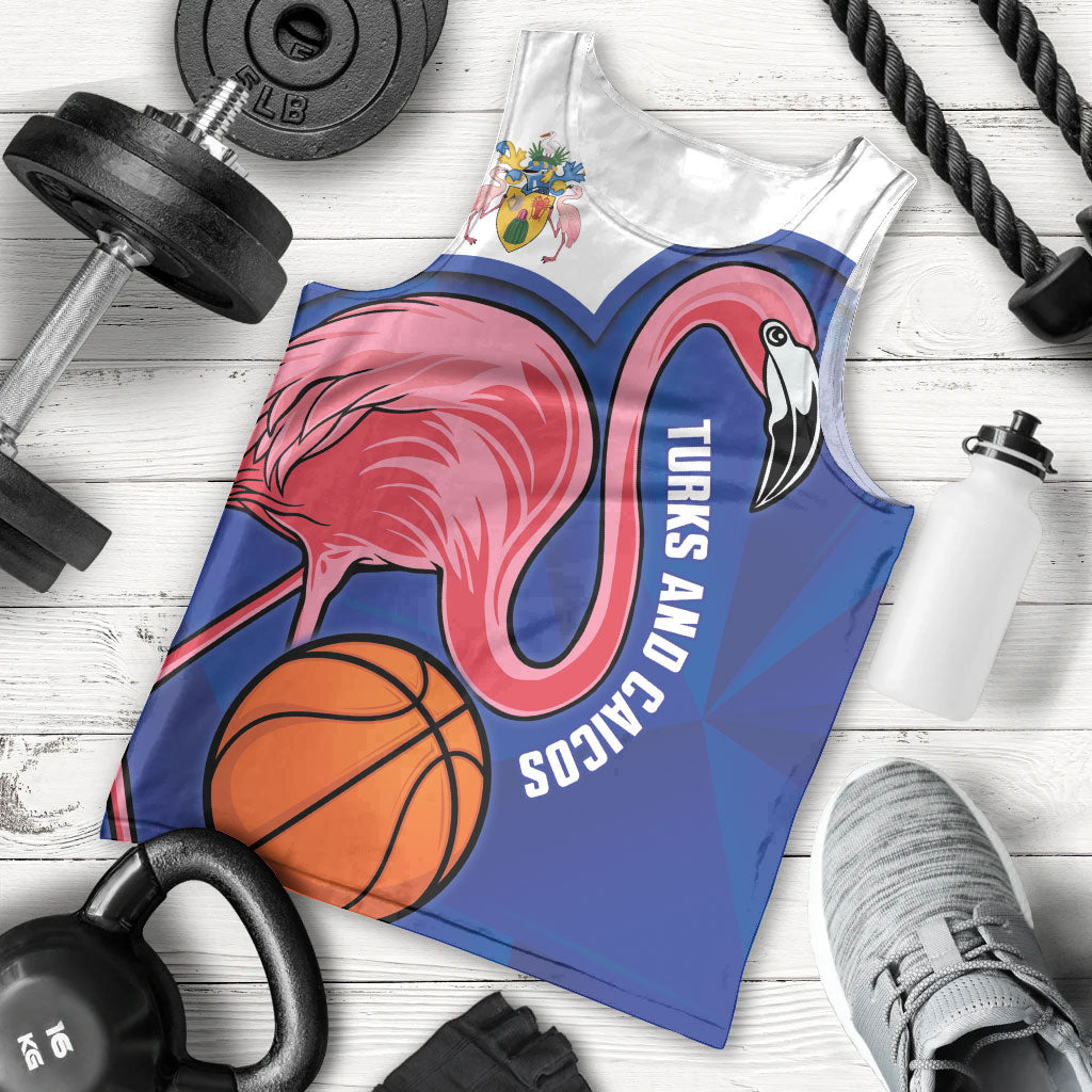 Turks and Caicos Islands Basketball Personalized Men Tank Top Flamingo Mascot Style
