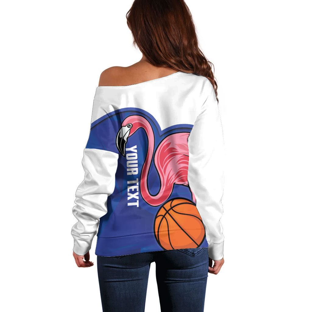 Turks and Caicos Islands Basketball Personalized Off Shoulder Sweater Flamingo Mascot Style