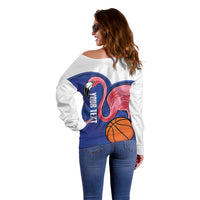 Turks and Caicos Islands Basketball Personalized Off Shoulder Sweater Flamingo Mascot Style