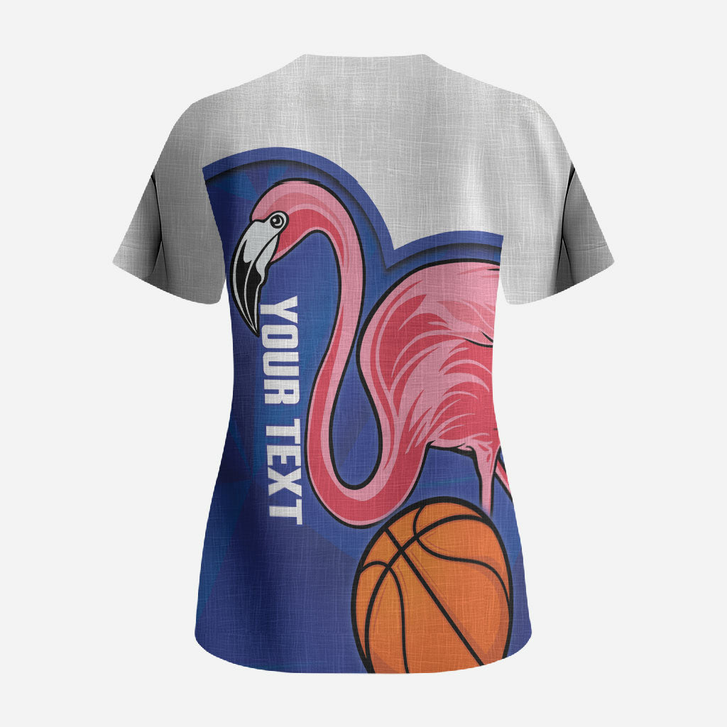 Turks and Caicos Islands Basketball Personalized Scrub Top Flamingo Mascot Style