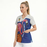 Turks and Caicos Islands Basketball Personalized Scrub Top Flamingo Mascot Style
