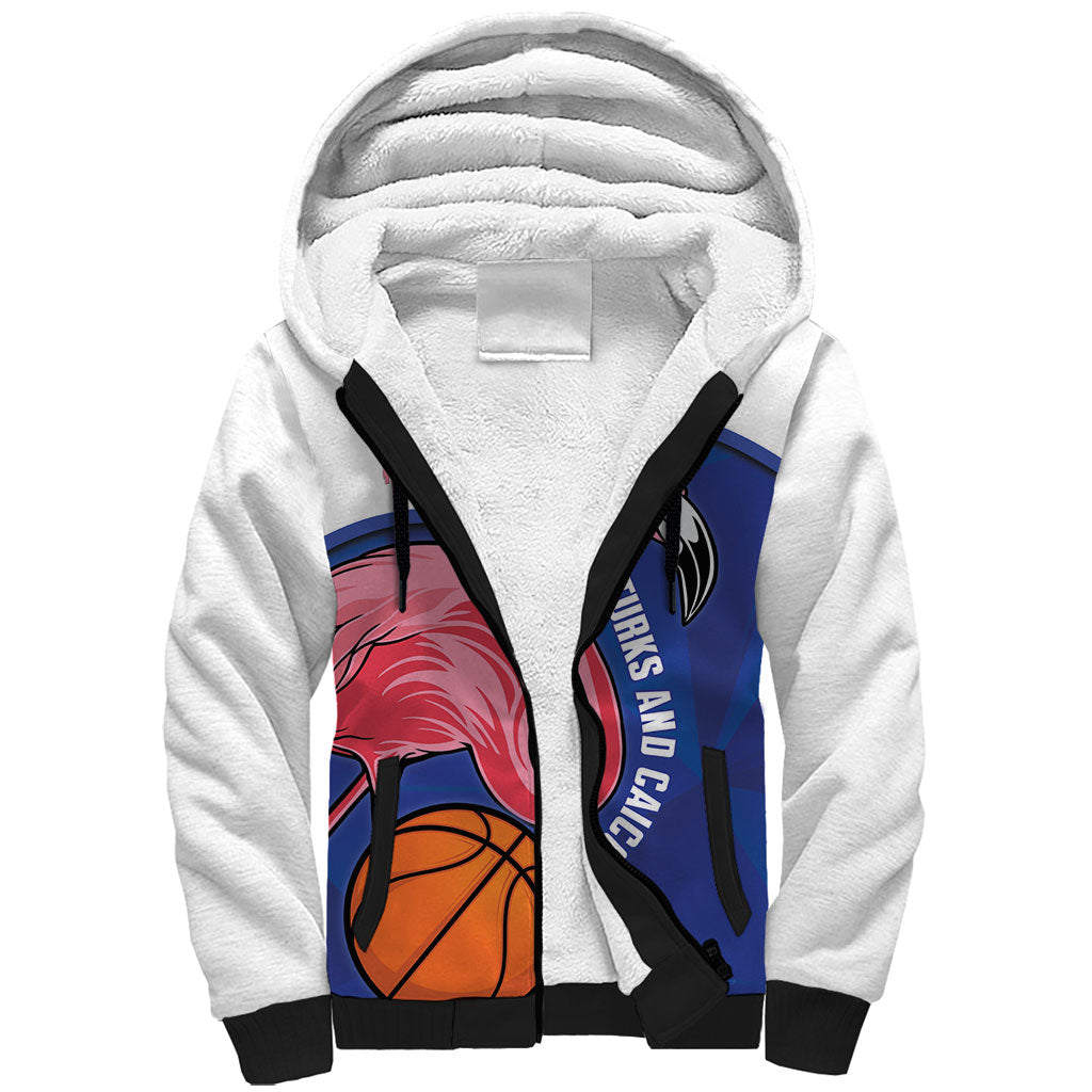 Turks and Caicos Islands Basketball Personalized Sherpa Hoodie Flamingo Mascot Style