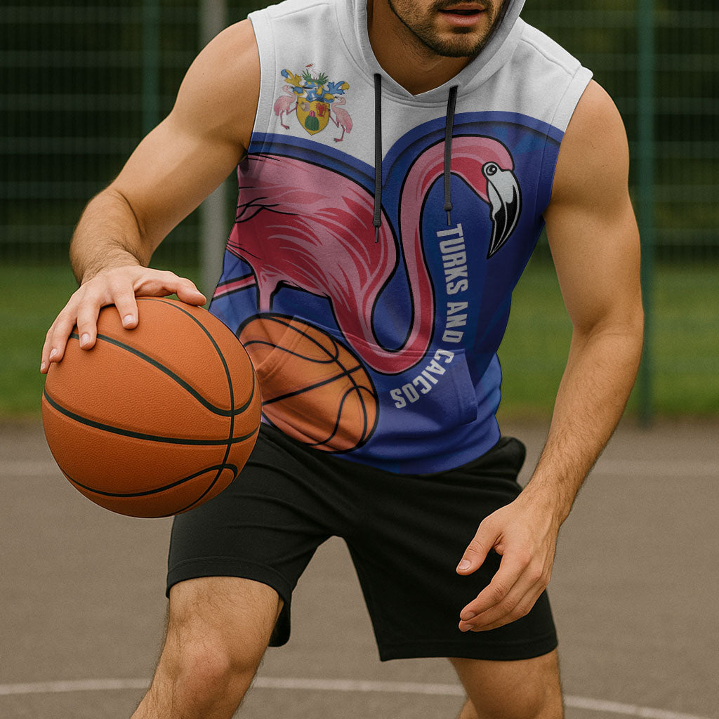 Turks and Caicos Islands Basketball Personalized Sleeveless Hoodie Flamingo Mascot Style