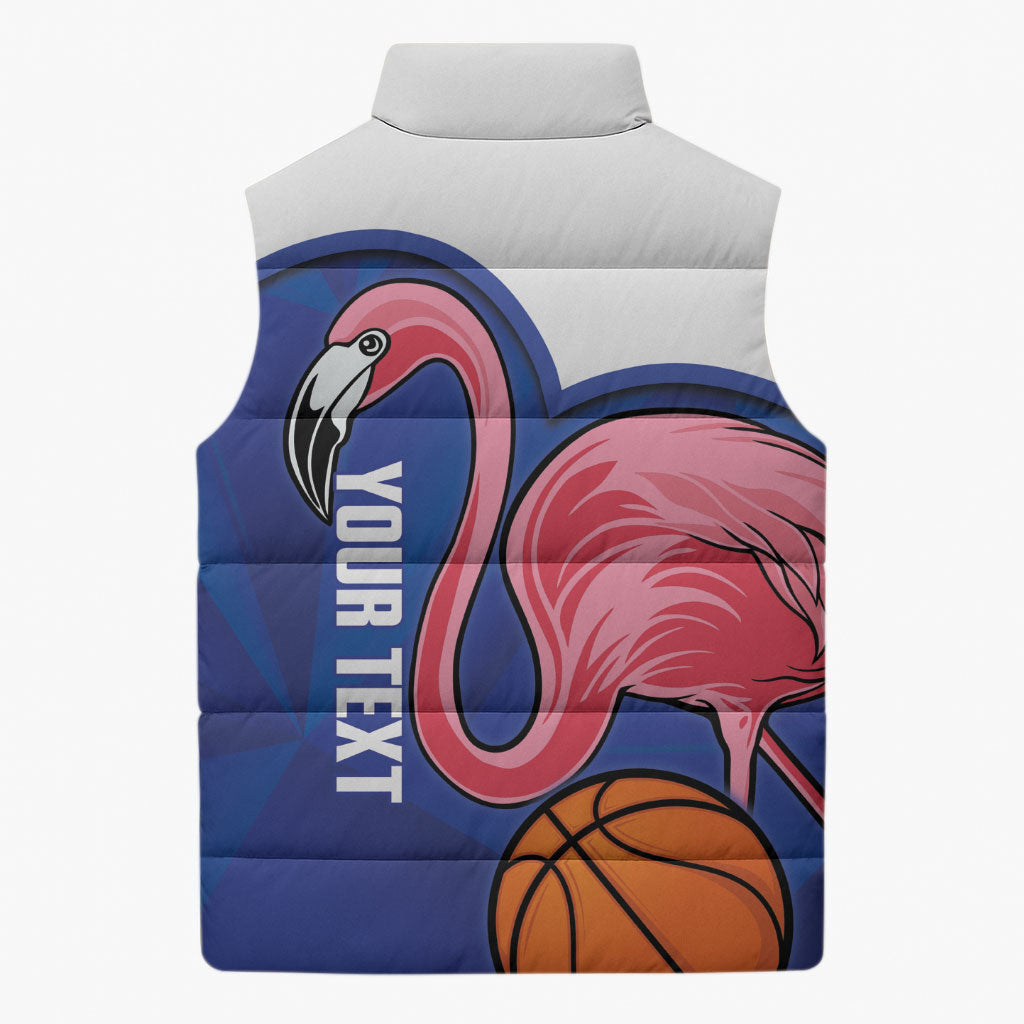 Turks and Caicos Islands Basketball Personalized Sleeveless Puffer Jacket Flamingo Mascot Style
