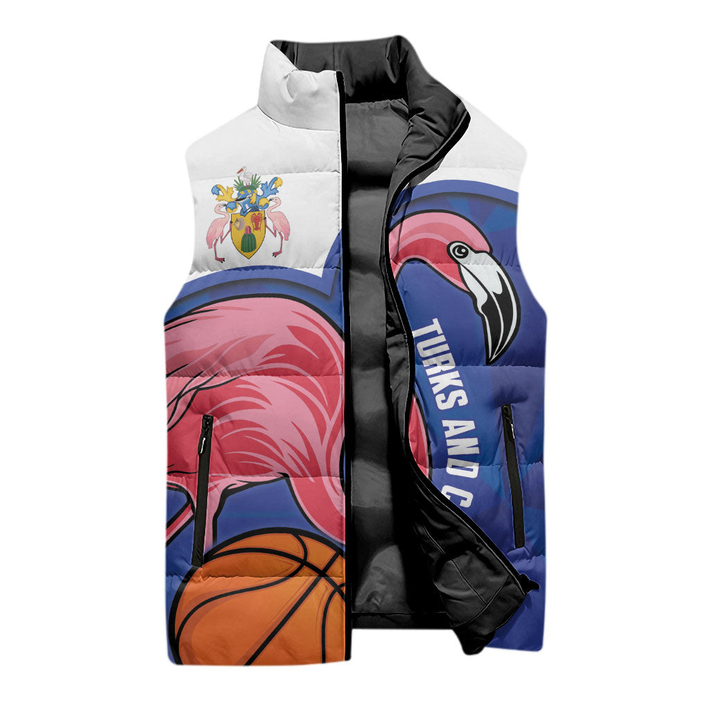 Turks and Caicos Islands Basketball Personalized Sleeveless Puffer Jacket Flamingo Mascot Style