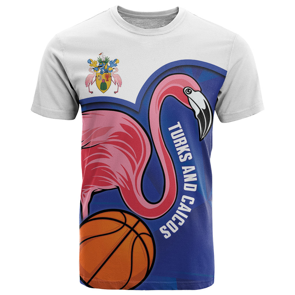 Turks and Caicos Islands Basketball Personalized T Shirt Flamingo Mascot Style