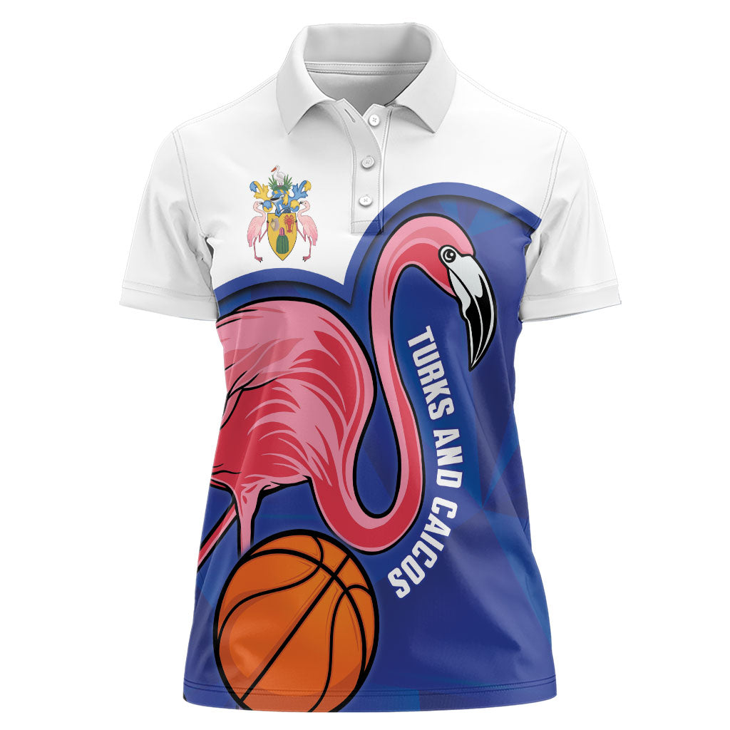 Turks and Caicos Islands Basketball Personalized Women Polo Shirt Flamingo Mascot Style