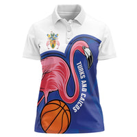Turks and Caicos Islands Basketball Personalized Women Polo Shirt Flamingo Mascot Style