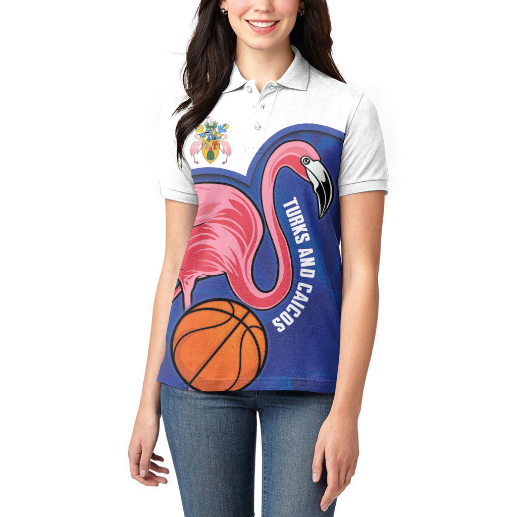 Turks and Caicos Islands Basketball Personalized Women Polo Shirt Flamingo Mascot Style