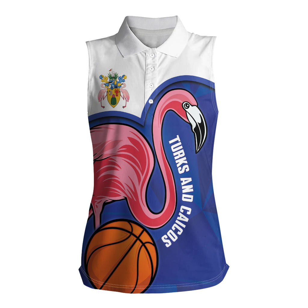 Turks and Caicos Islands Basketball Personalized Women Sleeveless Polo Shirt Flamingo Mascot Style