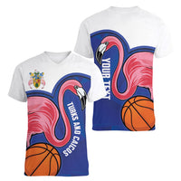 Turks and Caicos Islands Basketball Personalized Women V-Neck T-Shirt Flamingo Mascot Style