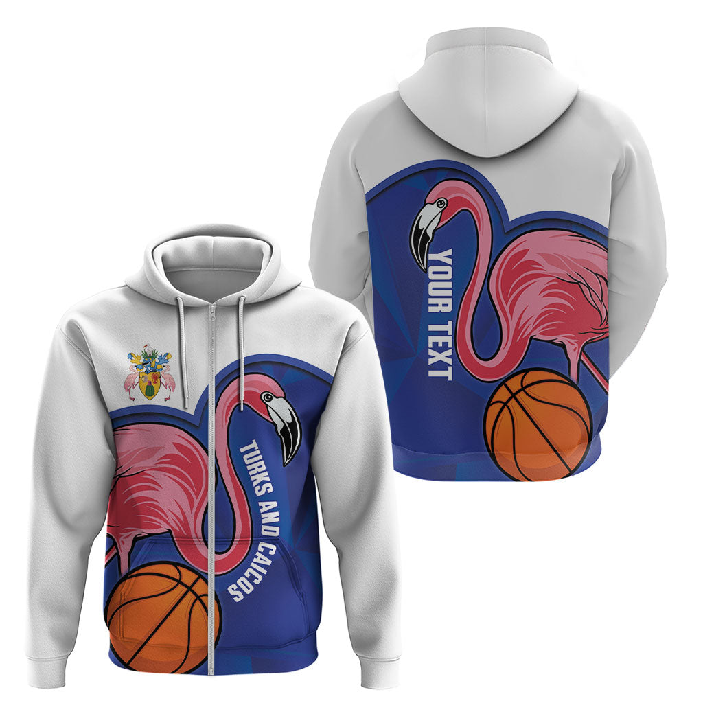 Turks and Caicos Islands Basketball Personalized Zip Hoodie Flamingo Mascot Style