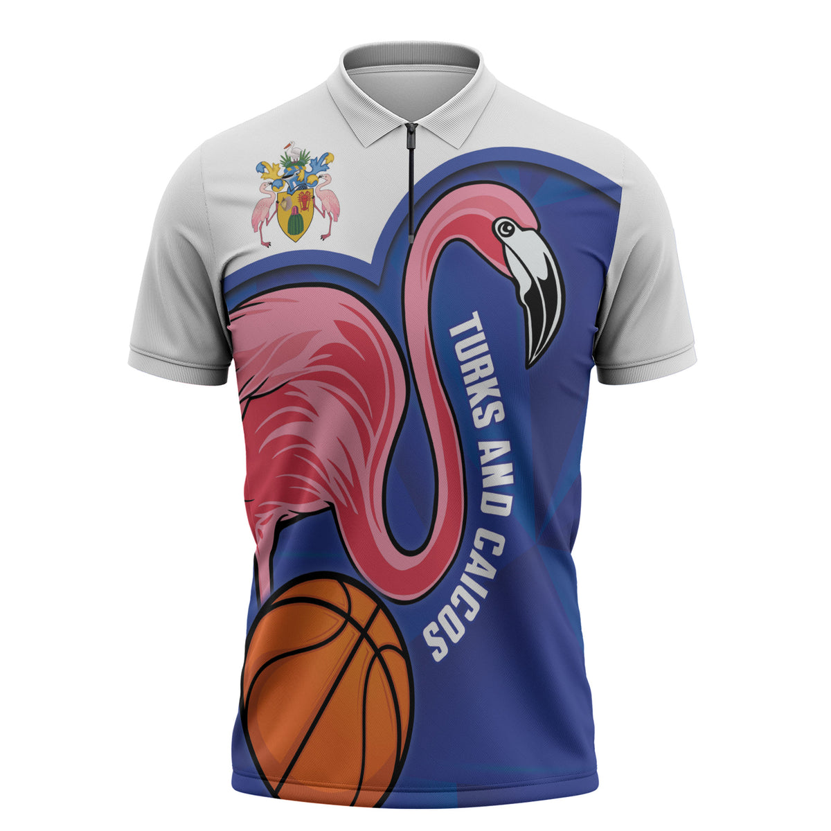Turks and Caicos Islands Basketball Personalized Zipper Polo Shirt Flamingo Mascot Style