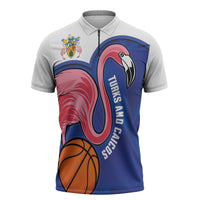Turks and Caicos Islands Basketball Personalized Zipper Polo Shirt Flamingo Mascot Style
